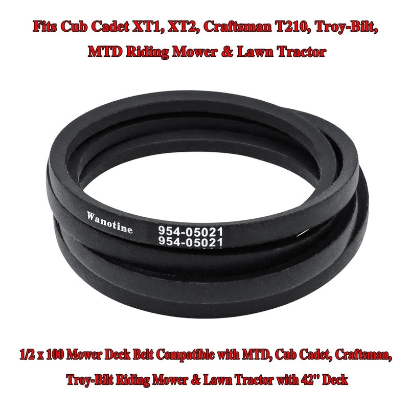 Wanotine 954-05021 Deck Belt Replaces Cub Cadet 42 inch Deck Belt, Fits Cub Cadet XT1, XT2, Craftsman T210, Troy-Bilt, MTD Riding Mower & Lawn Tractor (1/2” x 100”) - Image 2